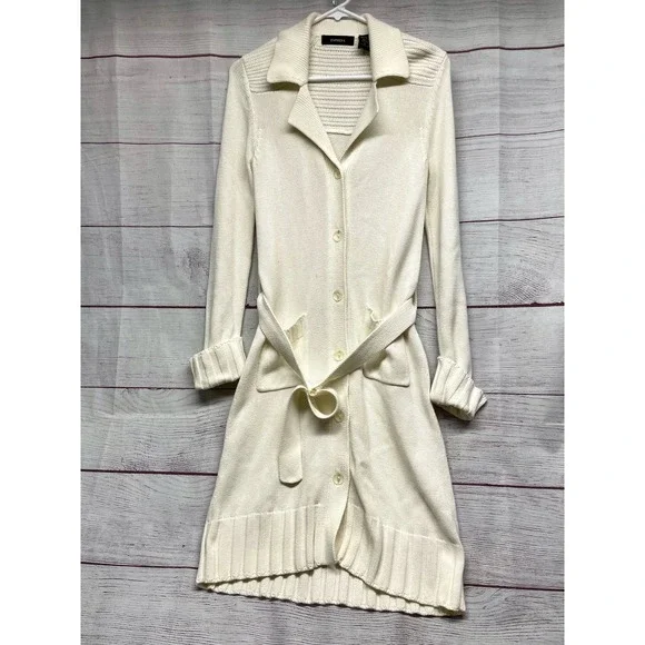 Express white button front shirt dress style Long line sweater cardigan size S - Picture 1 of 11